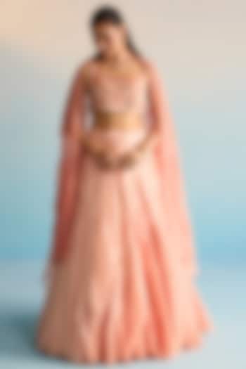 Burnt Orange & Peach Soft Organza  dulhan bday 22 may Lehenga Set by House of Armuse at Pernia's Pop Up Shop