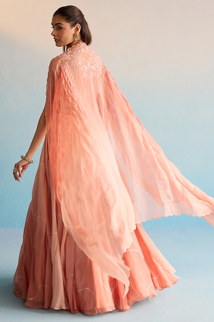 Burnt Orange & Peach Soft Organza Wedding Lehenga Set by House of Armuse at Pernia's Pop Up Shop
