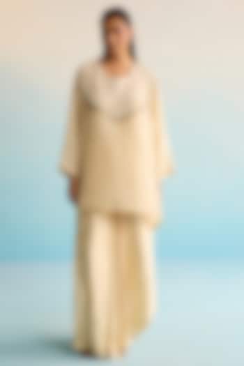 Beige Crepe Dhoti Skirt Set by House of Armuse at Pernia's Pop Up Shop