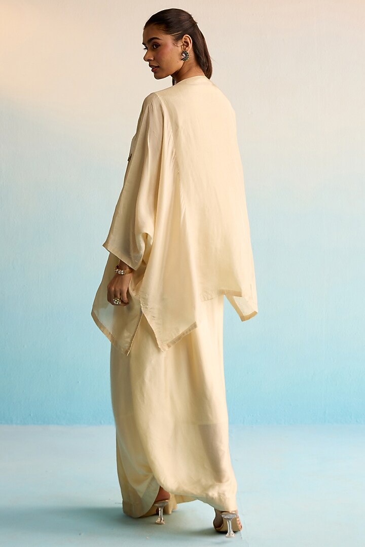 Beige Crepe Dhoti Skirt Set by House of Armuse at Pernia's Pop Up Shop
