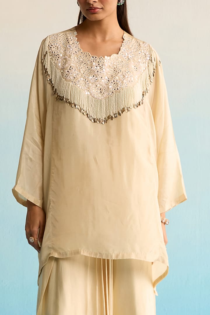 Beige Crepe Dhoti Skirt Set by House of Armuse at Pernia's Pop Up Shop
