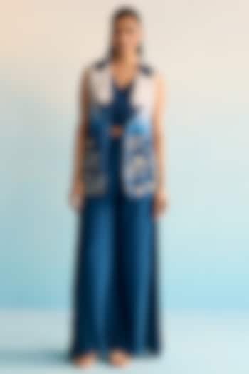 Blue Organza Cutdana & Beadwork Jacket Set by House of Armuse at Pernia's Pop Up Shop