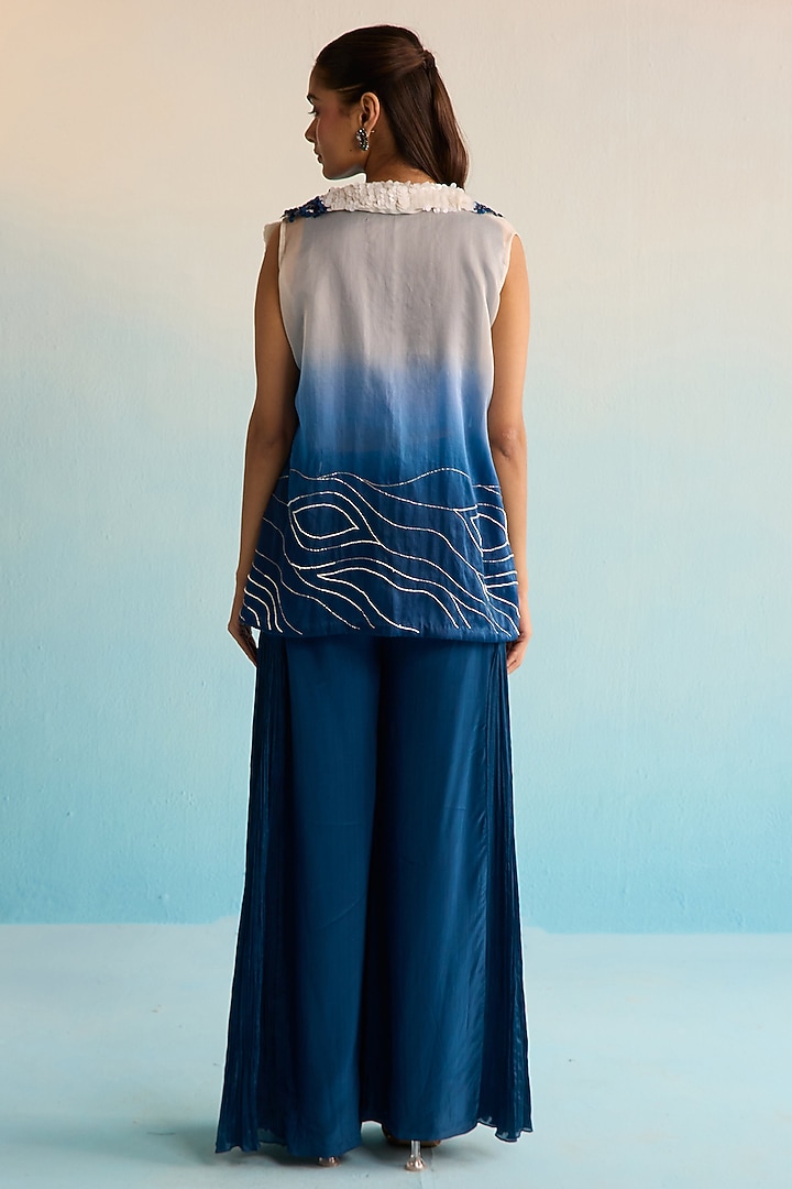 Blue Organza Cutdana & Beadwork Jacket Set by House of Armuse at Pernia's Pop Up Shop