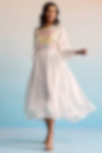 Ivory Satin Silk Hand Painted Vacation Dress by House of Armuse at Pernia's Pop Up Shop
