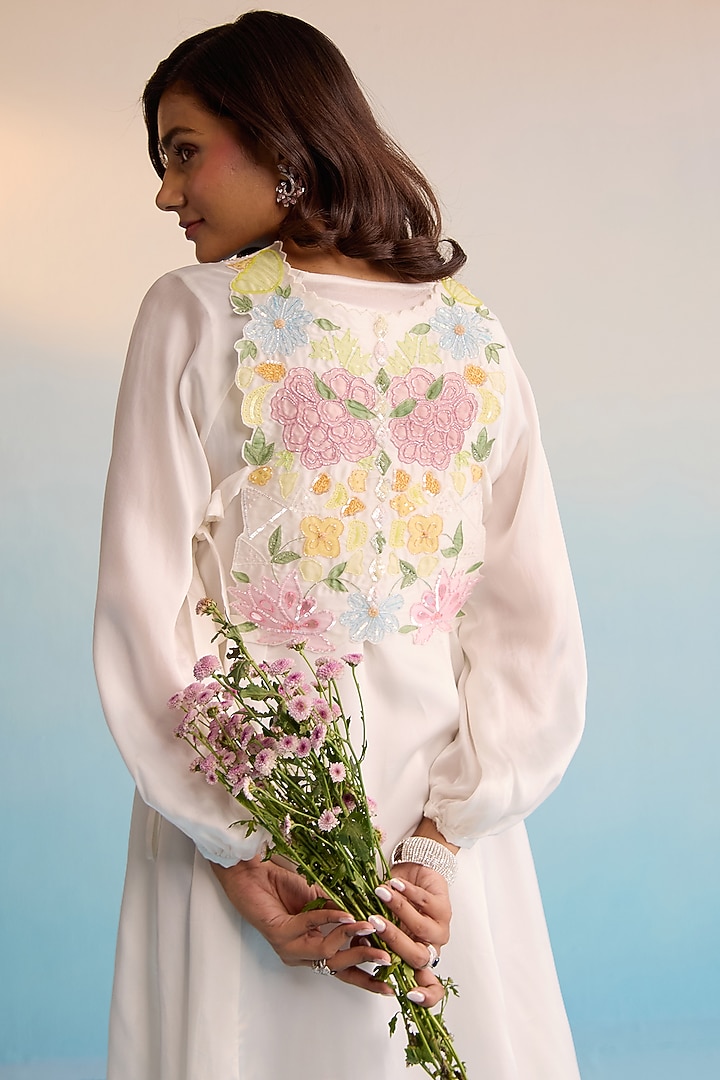 Ivory Satin Silk Hand Painted Vacation Dress by House of Armuse at Pernia's Pop Up Shop