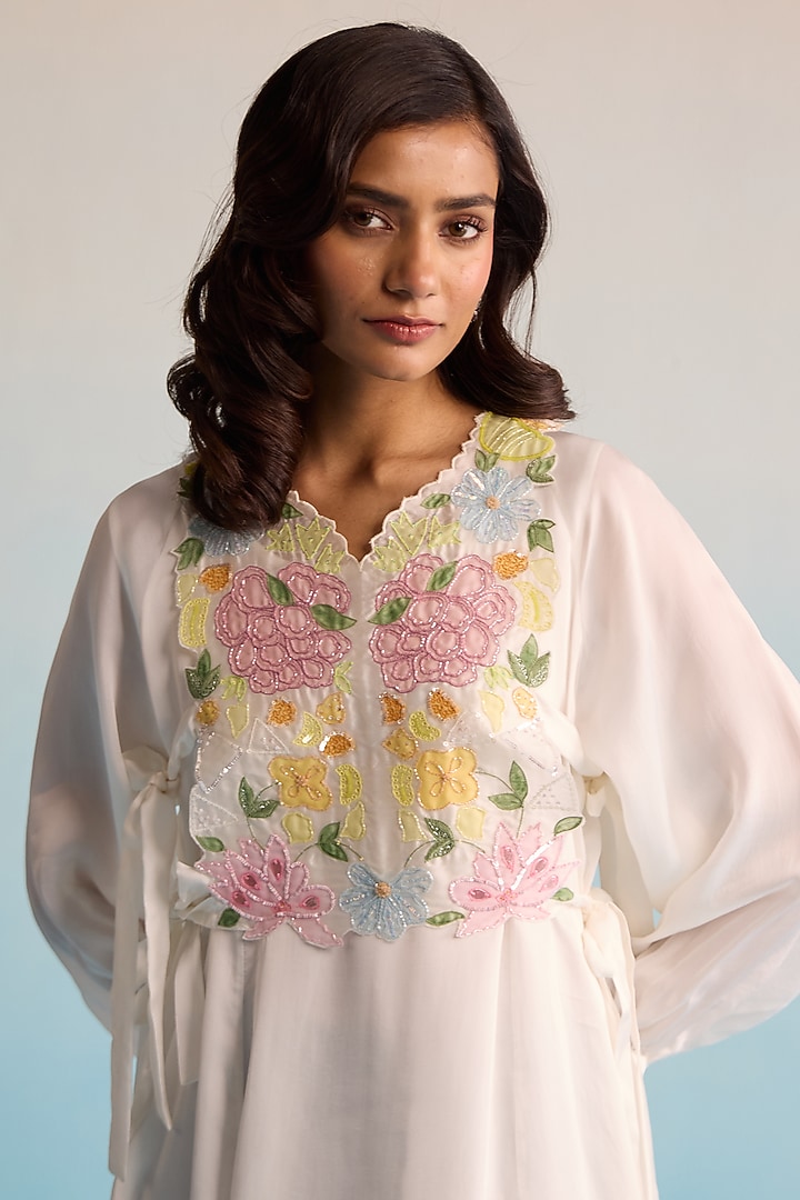 Ivory Satin Silk Hand Painted Vacation Dress by House of Armuse at Pernia's Pop Up Shop