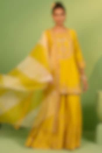 Yellow Chanderi Silk Wedding Sharara Set by House of Armuse at Pernia's Pop Up Shop