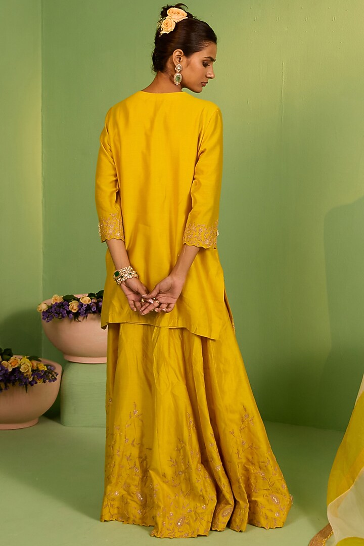 Yellow Chanderi Silk Wedding Sharara Set by House of Armuse at Pernia's Pop Up Shop