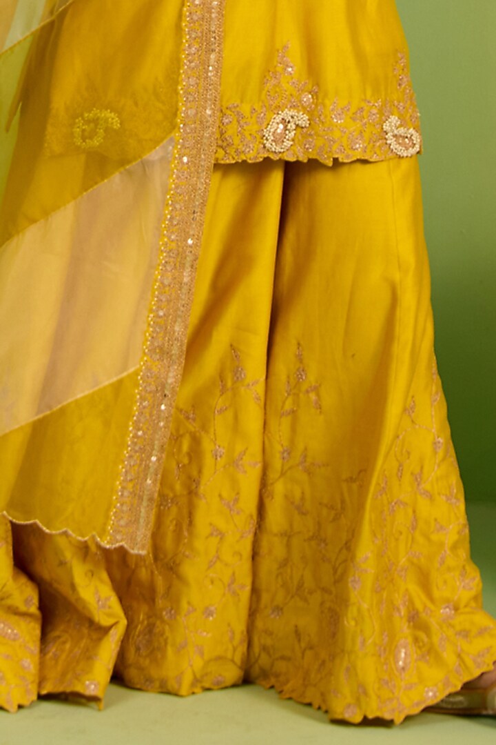 Yellow Chanderi Silk Wedding Sharara Set by House of Armuse at Pernia's Pop Up Shop