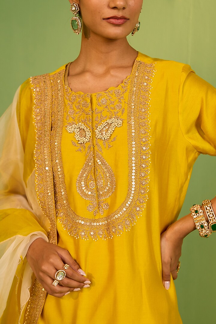 Yellow Chanderi Silk Wedding Sharara Set by House of Armuse at Pernia's Pop Up Shop