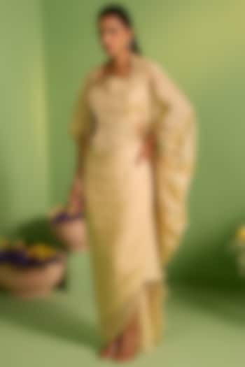 Beige Organza Swarovski Embellished Cape Set by House of Armuse at Pernia's Pop Up Shop