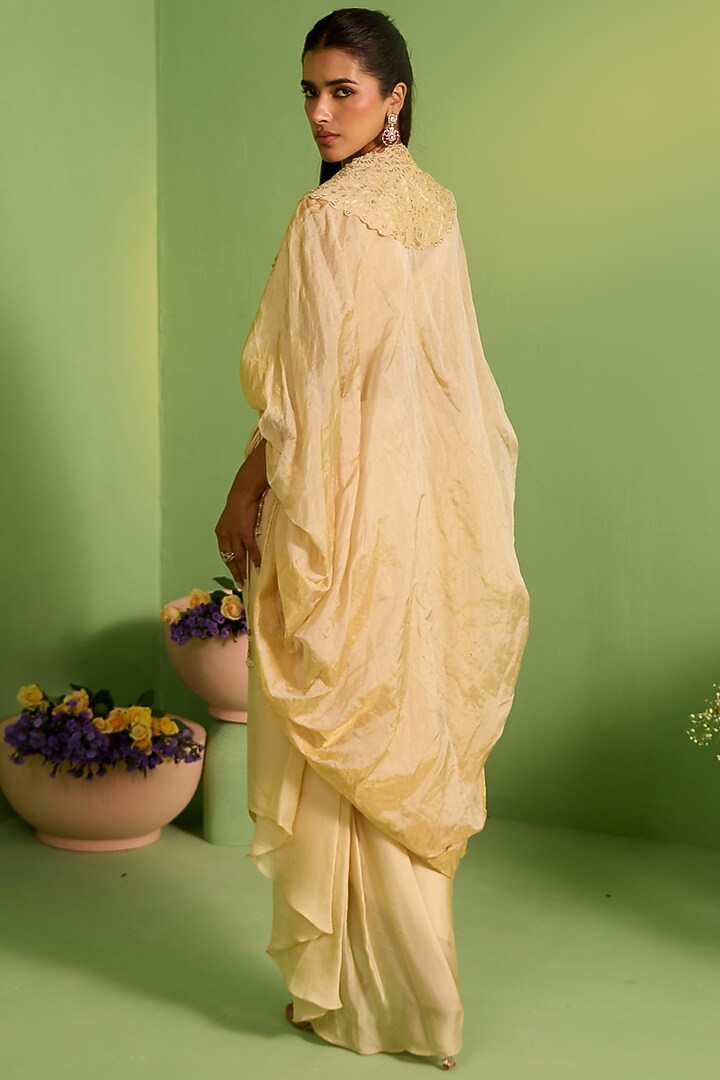 Beige Organza Swarovski Embellished Cape Set by House of Armuse at Pernia's Pop Up Shop