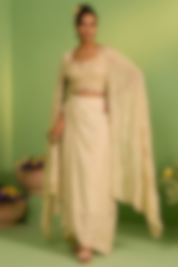 Ivory Shimmer Silk Cutdana & Pearl Work Cape Set by House of Armuse at Pernia's Pop Up Shop