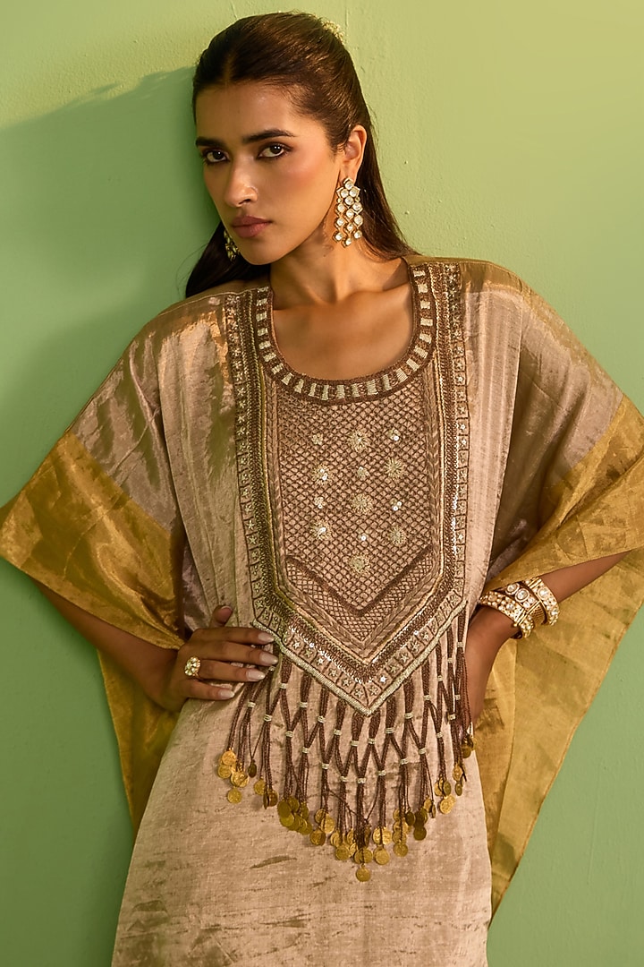 Bronze Tissue Threadwork Kaftan Set by House of Armuse at Pernia's Pop Up Shop