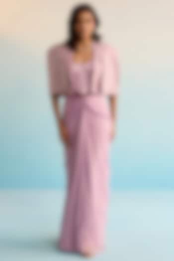 Lilac Raw Silk Pearl & Cutdana Work Cape Set by House of Armuse at Pernia's Pop Up Shop