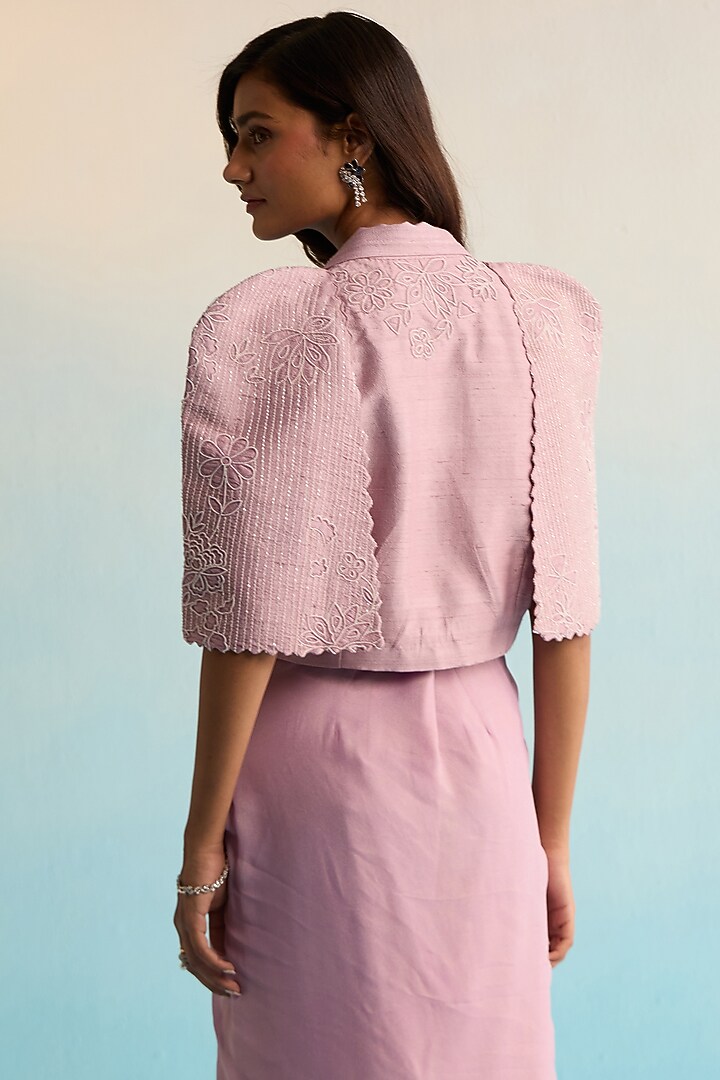 Lilac Raw Silk Pearl & Cutdana Work Cape Set by House of Armuse at Pernia's Pop Up Shop