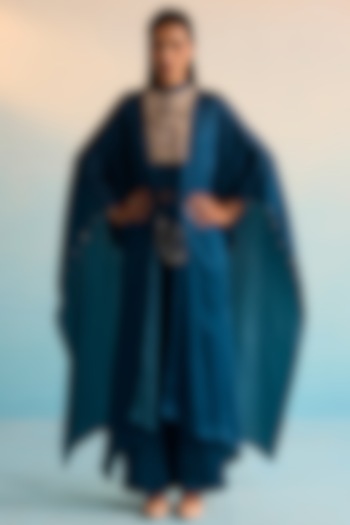 Navy Blue Rayon Crush Cutdana Embroidered Kaftan Set by House of Armuse at Pernia's Pop Up Shop