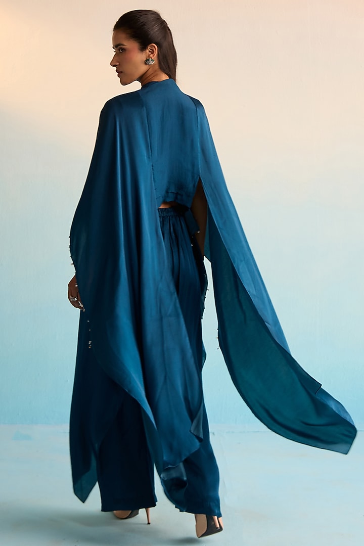 Navy Blue Rayon Crush Cutdana Embroidered Kaftan Set by House of Armuse at Pernia's Pop Up Shop