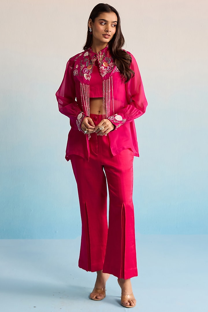 Pink Organza & Linen Silk Handpainted Co-Ord Set by House of Armuse at Pernia's Pop Up Shop