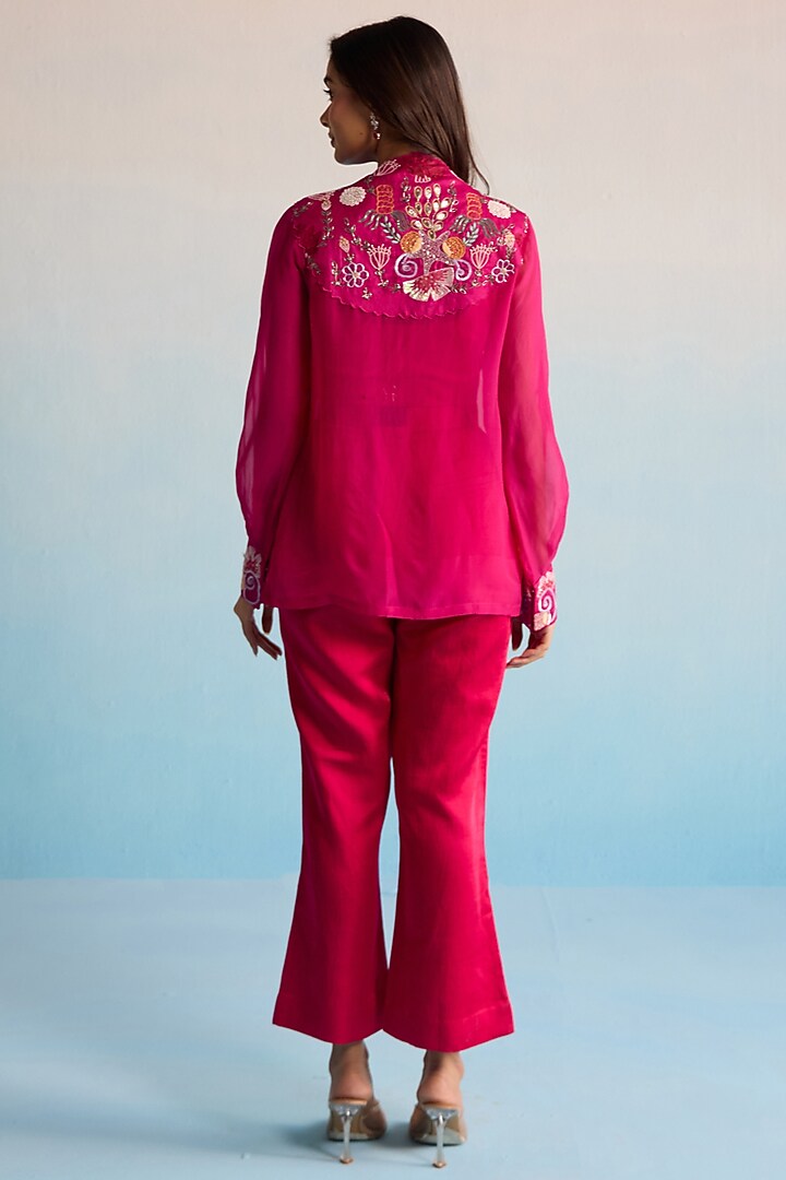 Pink Organza & Linen Silk Handpainted Co-Ord Set by House of Armuse at Pernia's Pop Up Shop