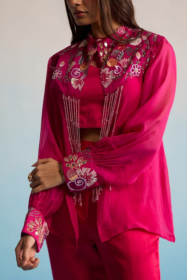 Pink Organza & Linen Silk Handpainted Co-Ord Set by House of Armuse at Pernia's Pop Up Shop
