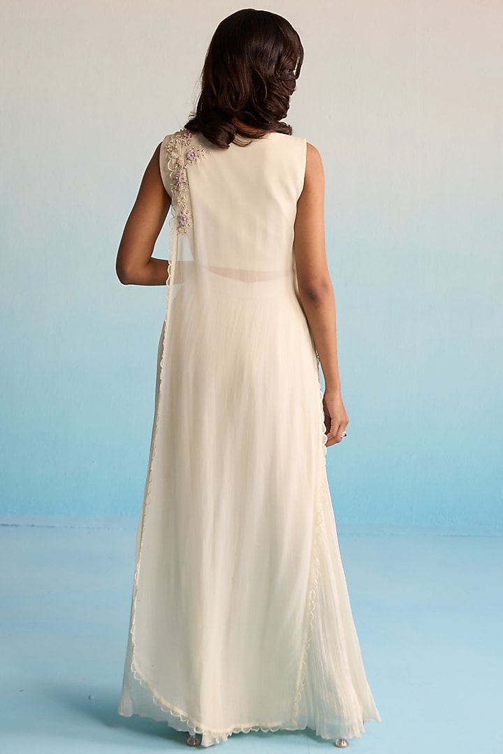 Ivory Chiffon Pearl Embellished Tunic Set by House of Armuse at Pernia's Pop Up Shop