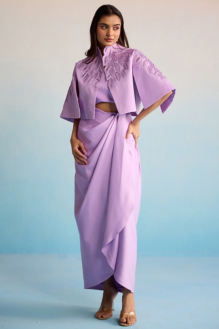 Lilac Neoprene Bead Embellished Jacket Set by House of Armuse at Pernia's Pop Up Shop