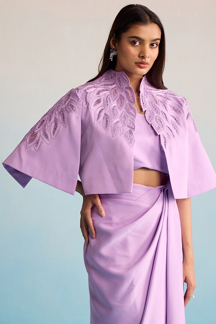 Lilac Neoprene Bead Embellished Jacket Set by House of Armuse at Pernia's Pop Up Shop