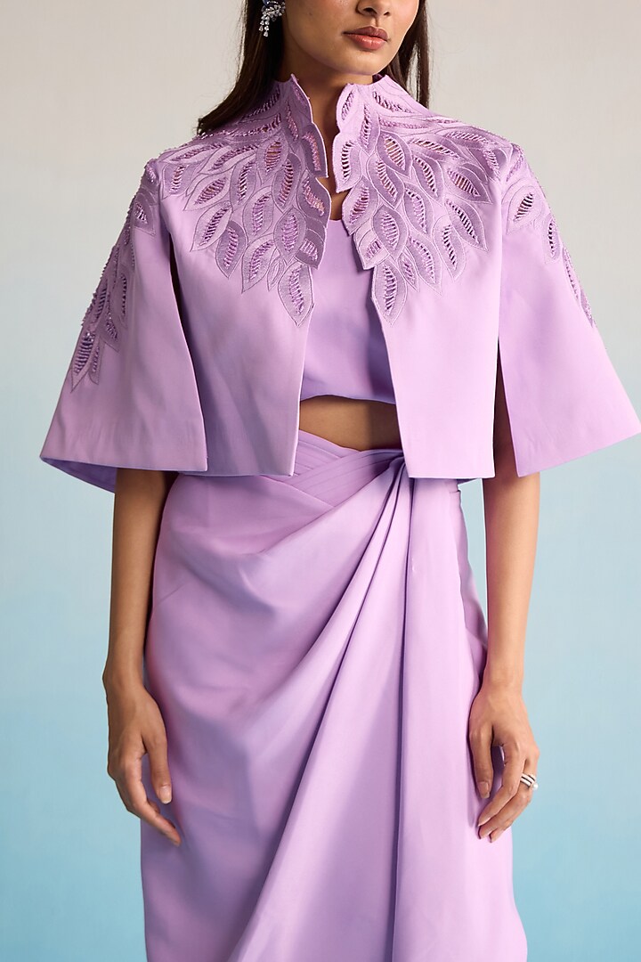 Lilac Neoprene Bead Embellished Jacket Set by House of Armuse at Pernia's Pop Up Shop