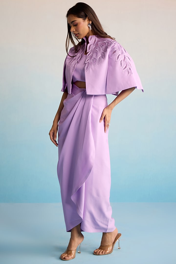 Lilac Neoprene Bead Embellished Jacket Set by House of Armuse at Pernia's Pop Up Shop