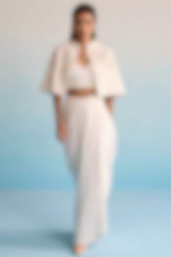 Ivory Neoprene Bead Embellished Jacket Set by House of Armuse at Pernia's Pop Up Shop