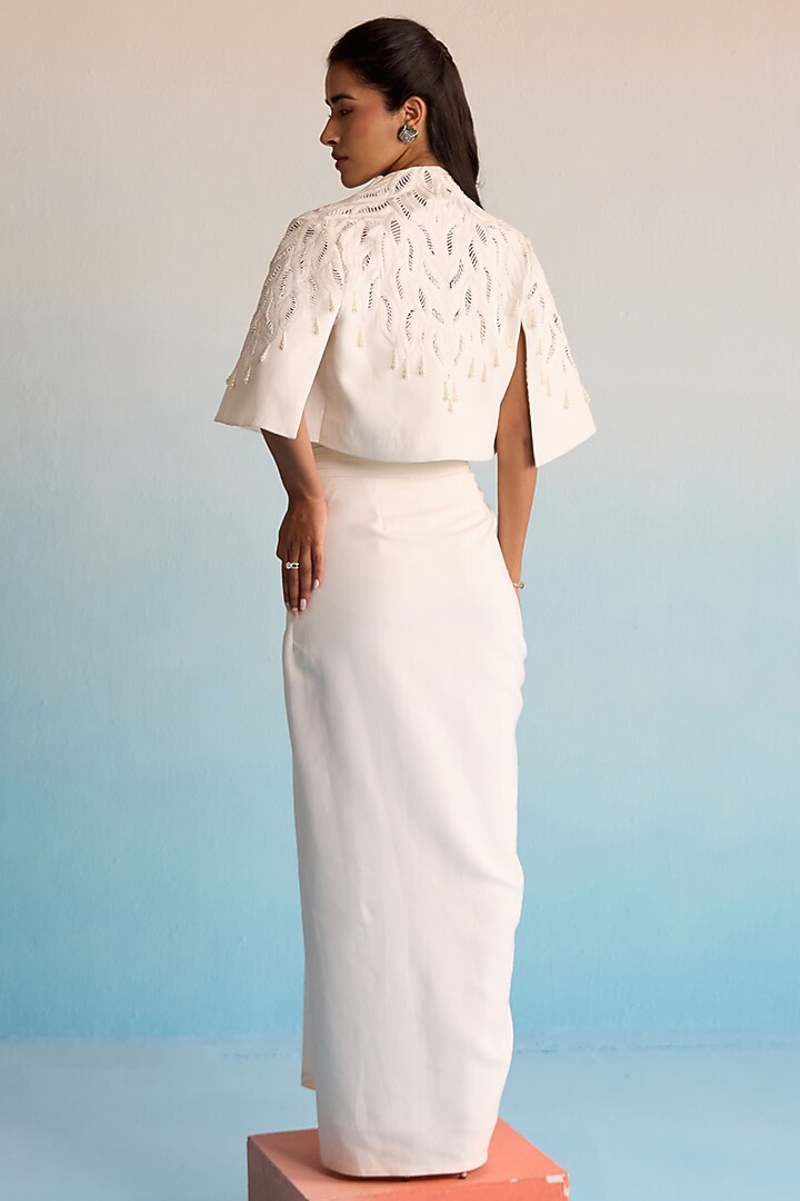 Ivory Neoprene Bead Embellished Jacket Set by House of Armuse at Pernia's Pop Up Shop
