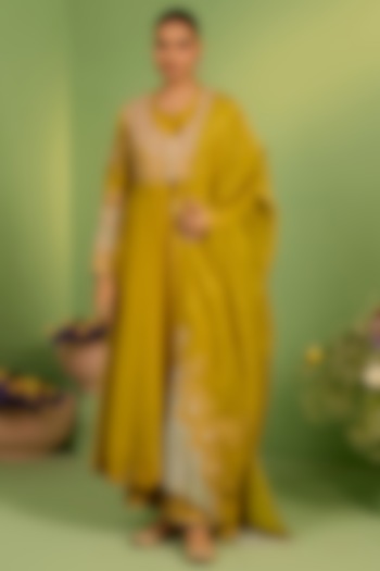 Yellow Tissue Zardosi & Pearl Embellished Jacket Set by House of Armuse at Pernia's Pop Up Shop