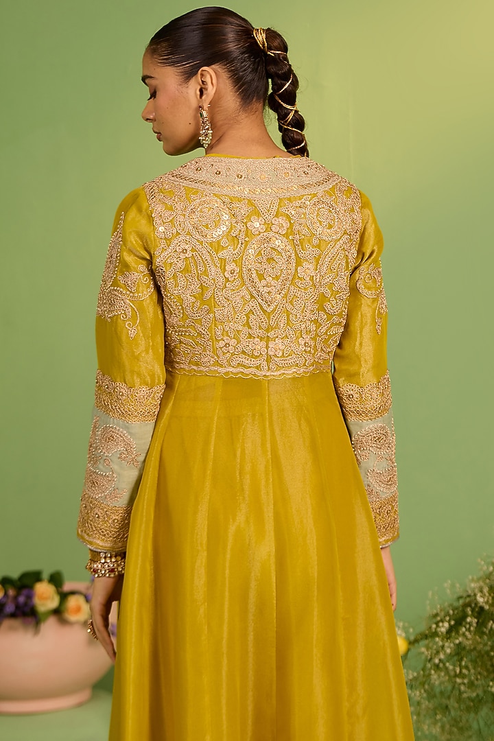 Yellow Tissue Zardosi & Pearl Embellished Jacket Set by House of Armuse at Pernia's Pop Up Shop