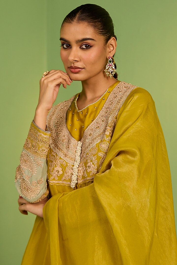 Yellow Tissue Zardosi & Pearl Embellished Jacket Set by House of Armuse at Pernia's Pop Up Shop