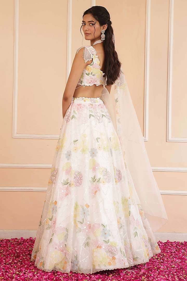 Ivory Organza Hand Painted Bridal Lehenga Set by House of Armuse at Pernia's Pop Up Shop