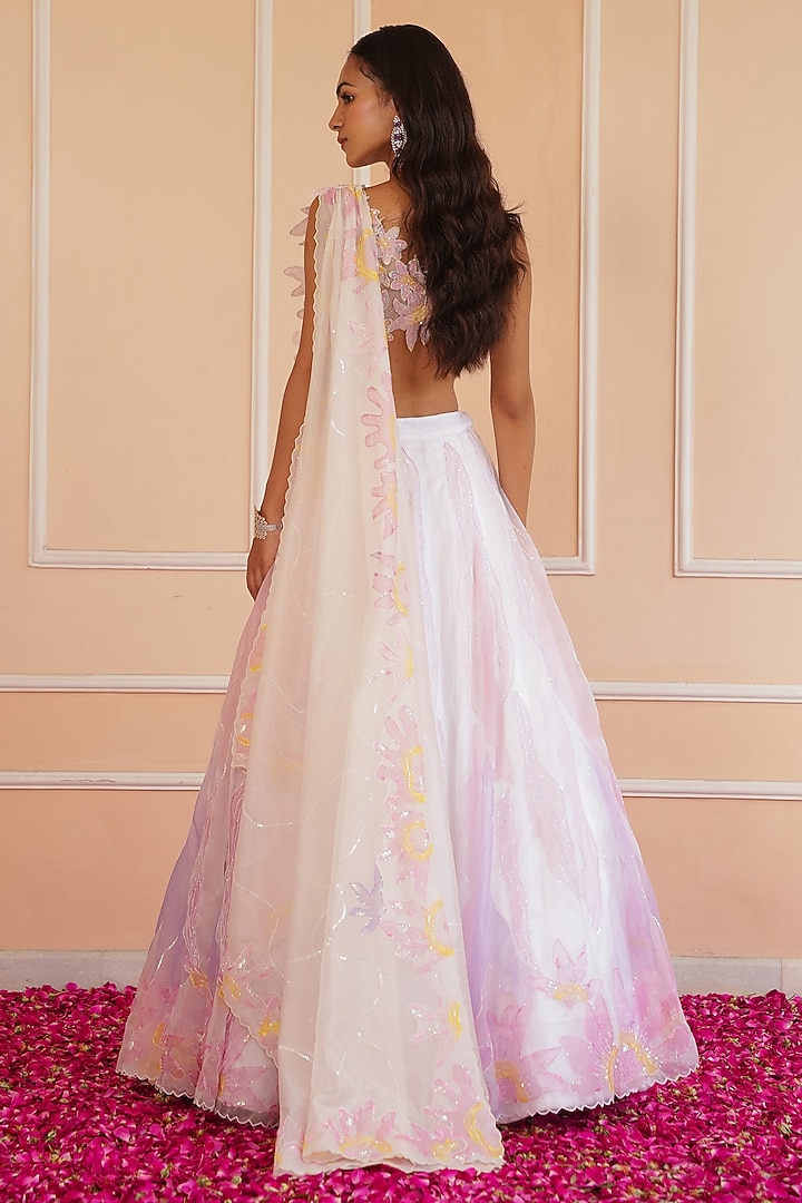 Blush Pink Organza Hand Painted Wedding Lehenga Set by House of Armuse at Pernia's Pop Up Shop
