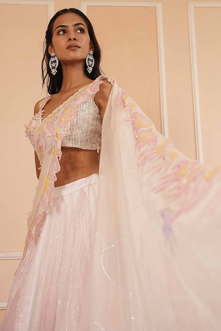 Blush Pink Organza Hand Painted Wedding Lehenga Set by House of Armuse at Pernia's Pop Up Shop