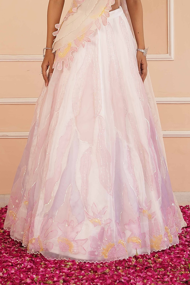 Blush Pink Organza Hand Painted Wedding Lehenga Set by House of Armuse at Pernia's Pop Up Shop