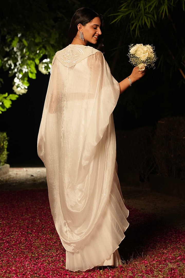 Ivory Malai Silk Draped Skirt Wedding Saree Set by House of Armuse at Pernia's Pop Up Shop