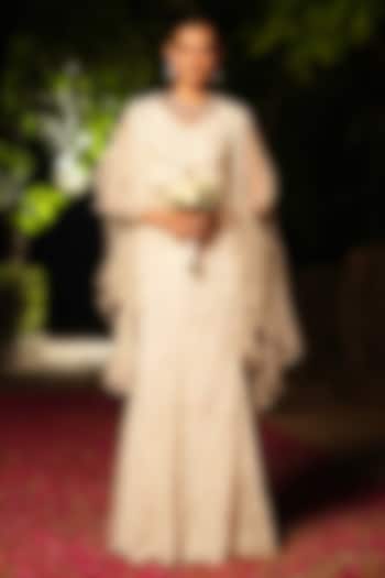 Ivory Organza Draped Skirt Set by House of Armuse at Pernia's Pop Up Shop