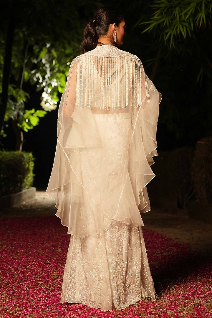 Ivory Organza Draped Skirt Set by House of Armuse at Pernia's Pop Up Shop
