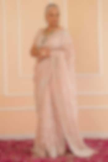 Blush Pink Organza & Net Embroidered Wedding Saree Set by House of Armuse at Pernia's Pop Up Shop