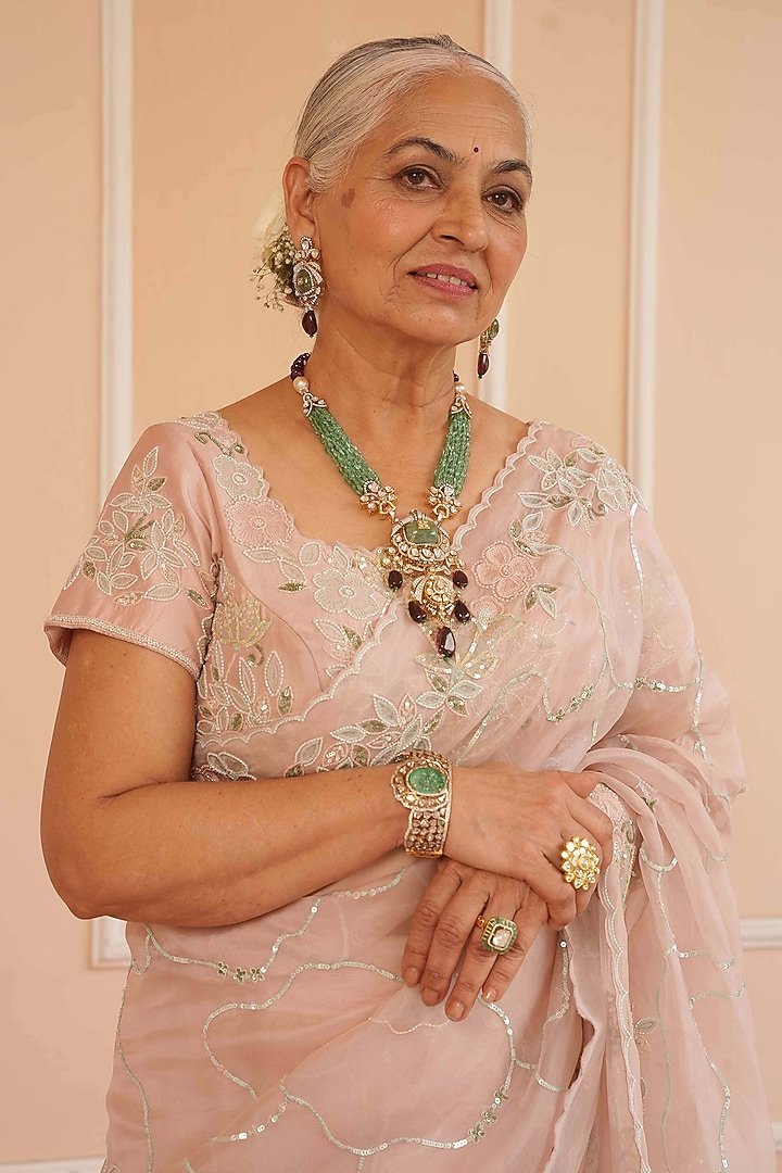 Blush Pink Organza & Net Embroidered Wedding Saree Set by House of Armuse at Pernia's Pop Up Shop