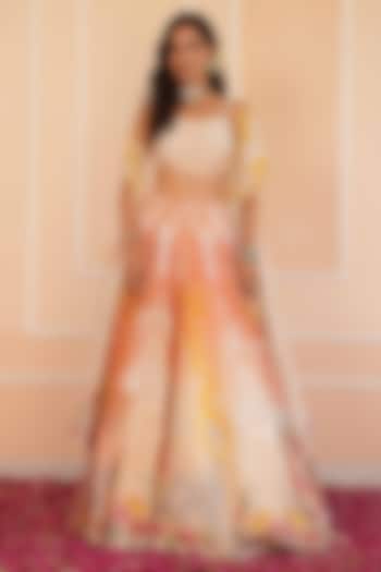 Orange Shaded Satin Organza Hand Embroidered Bridal Lehenga Set by House of Armuse at Pernia's Pop Up Shop