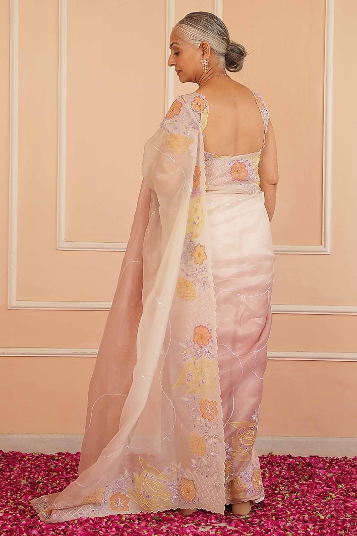 Ivory & Lavender Organza Embroidered Wedding Saree Set by House of Armuse at Pernia's Pop Up Shop