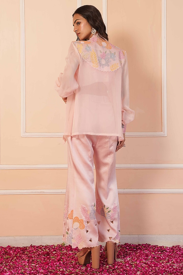 Blush Pink Organza Hand Painted Co-Ord Set by House of Armuse at Pernia's Pop Up Shop