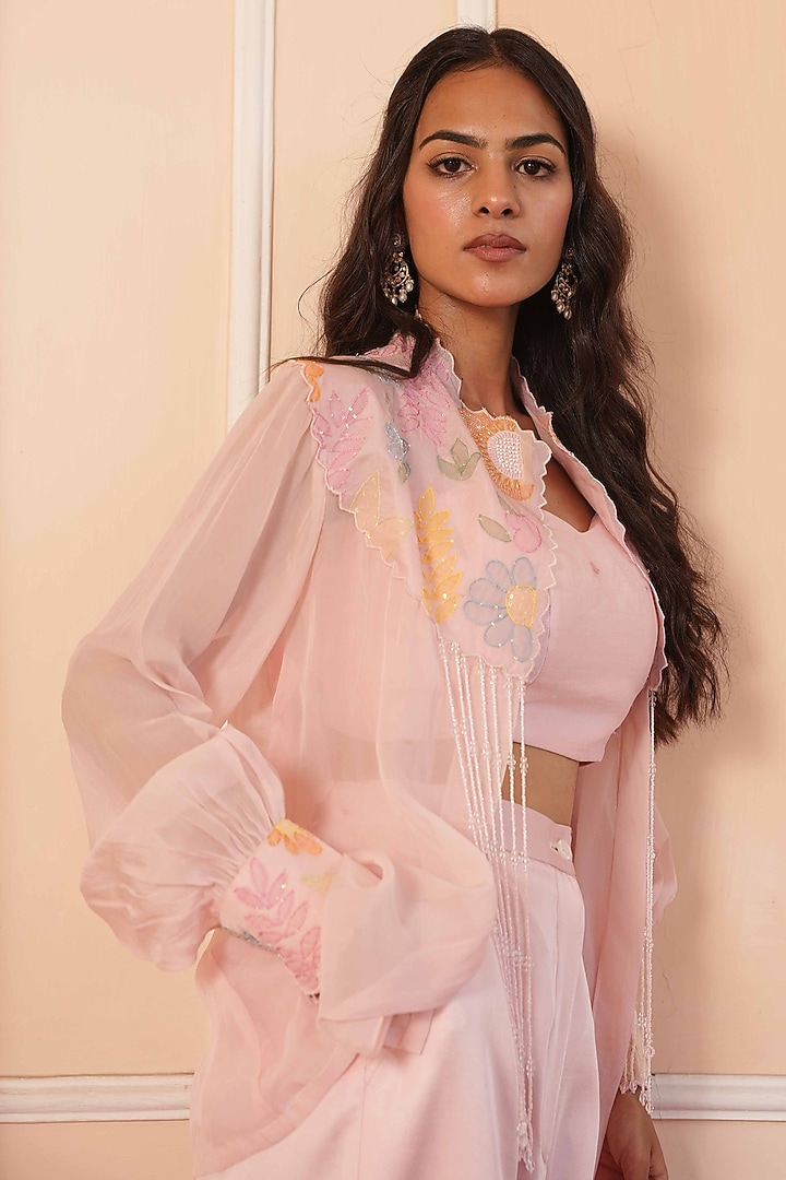 Blush Pink Organza Hand Painted Co-Ord Set by House of Armuse at Pernia's Pop Up Shop