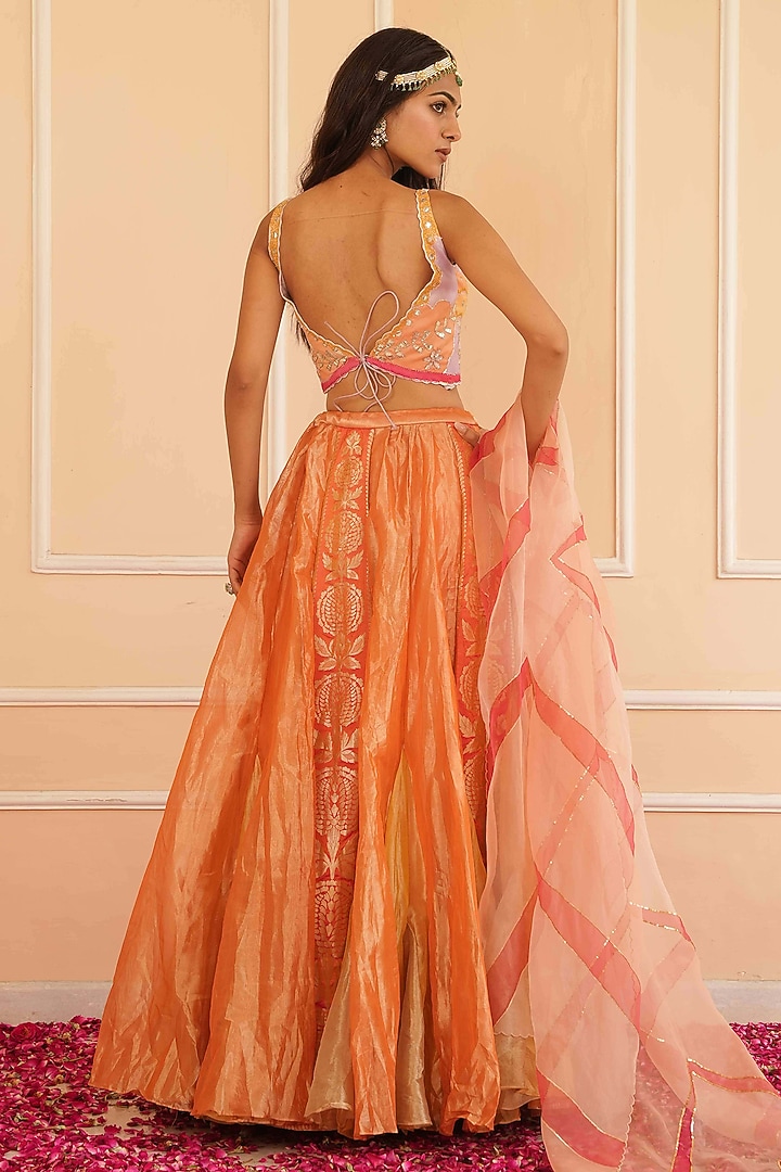 Rust Orange Tissue Embellished Wedding Lehenga Set by House of Armuse at Pernia's Pop Up Shop