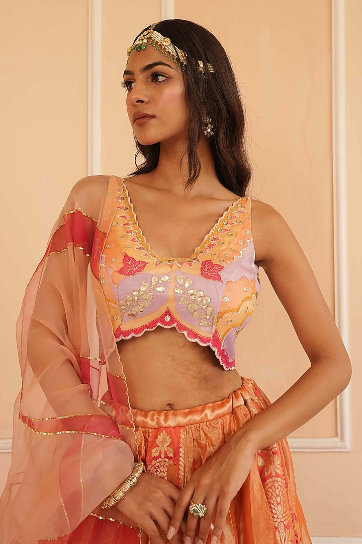 Rust Orange Tissue Embellished Wedding Lehenga Set by House of Armuse at Pernia's Pop Up Shop